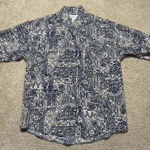 Vintage Whistles 100% Silk Button-Down Shirt Women’s Size Small Tan Blue